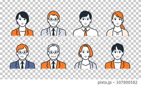 会社員のシンプルなベクター顔アイコンイラストセット素材 会社員のシンプルなベクター顔アイコンイラストセット素材 107800582
