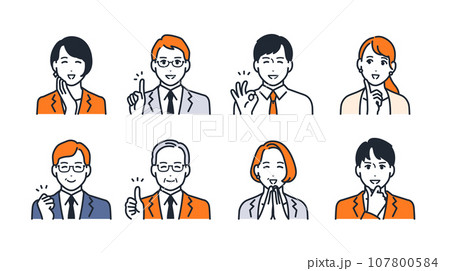 喜ぶ会社員のシンプルなベクターアイコンイラストセット素材 喜ぶ会社員のシンプルなベクターアイコンイラストセット素材 107800584