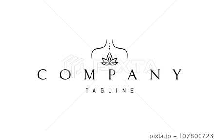 A vector logo with an abstract image of a spine with a lotus flower at the base. 107800723