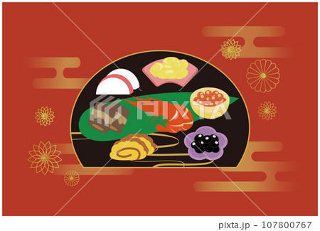 半月盆おせちのイラスト背景あり 107800767