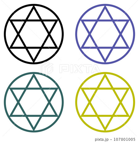 星形で多角形の六芒星のカラフルなイラスト 星形で多角形の六芒星のカラフルなイラスト 107801005