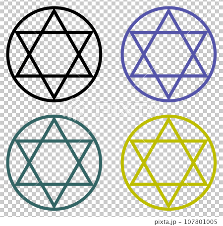 星形で多角形の六芒星のカラフルなイラスト 星形で多角形の六芒星のカラフルなイラスト 107801005