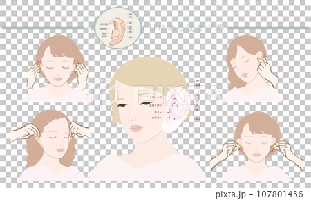 耳壓點位置、耳部按摩、耳內有效壓點 耳壓點位置、耳部按摩、耳內有效壓點 107801436