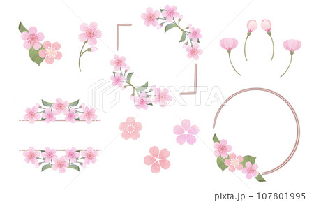 水彩風な桜の可愛いフレームセット(文字なし) 107801995