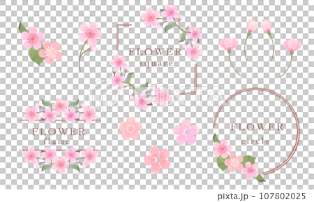 Cute watercolor cherry blossom frame set (with text) Cute watercolor cherry blossom frame set (with text) 107802025