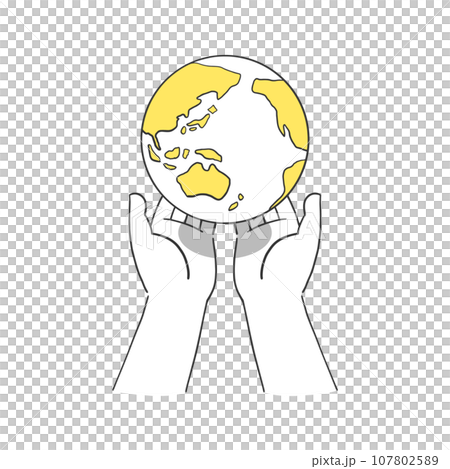 A simple illustration of a yellow earth on both hands A simple illustration of a yellow earth on both hands 107802589