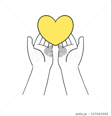 黄色のハートを両手にのせているシンプルなイラスト素材 107802600
