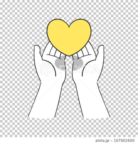 黄色のハートを両手にのせているシンプルなイラスト素材 107802600