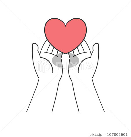 赤色のハートを両手にのせているシンプルなイラスト素材 107802601
