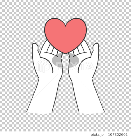 赤色のハートを両手にのせているシンプルなイラスト素材 107802601