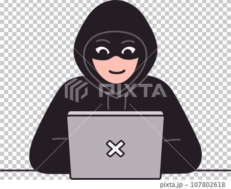 Computer hacker on laptop drawing 107802618