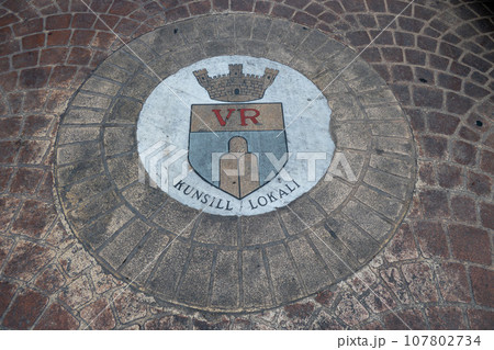 Malta, Gozo, Coat of arms formed from paving stones on the ground of the town of Victoria Malta, Gozo, Coat of arms formed from paving stones on the ground of the town of Victoria 107802734