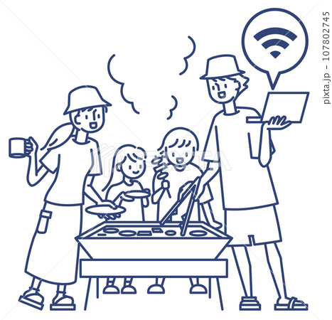 様々なワーケーションスタイル バーベキューしながら 107802745