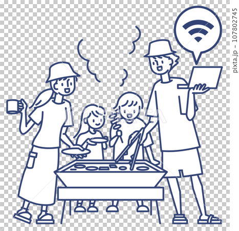 様々なワーケーションスタイル バーベキューしながら 107802745