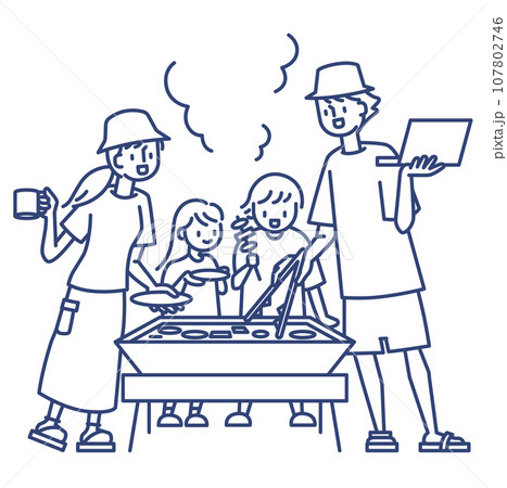 様々なワーケーションスタイル バーベキューしながら 107802746