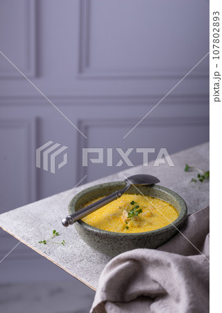 Cheese soup Cheeseburger with minced meat Cheese soup Cheeseburger with minced meat 107802893