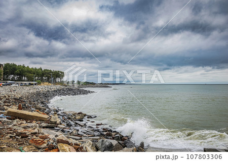 Beautiful Cloudy day Sunny afternoon landscape of the sea beach of Digha West Bengal in India, Asia. December 2021. 107803306