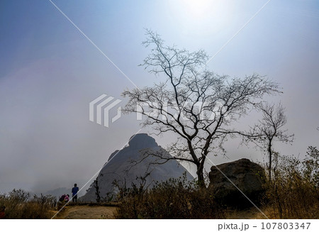 Hill area view of some platue area of Purulia district in India on an winter trip on a foggy day time on21st December 2022. Hill area view of some platue area of Purulia district in India on an winter trip on a foggy day time on21st December 2022. 107803347