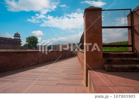 One of the tourist attractions in India, the corridors of the Red Fort. 107803905