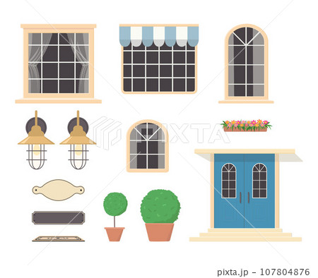 Create your own home. Constructor of house elements from blue doors 107804876