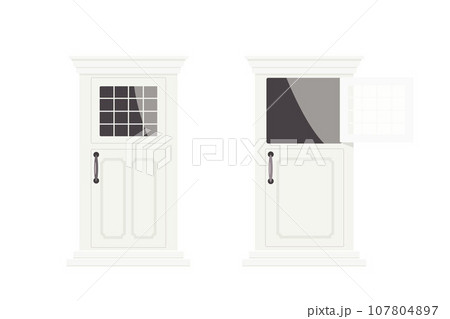 Cute white vintage doors with open and close windown 107804897