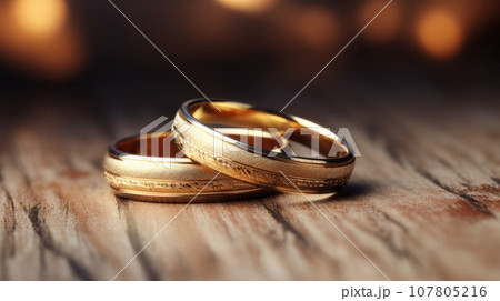 wedding rings on romantic background 107805216