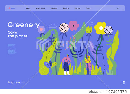 Greenery, ecology -modern flat vector concept illustration of tiny people in the grass, surrounded by plants and flowers. Metaphor of environmental sustainability and protection, closeness to nature Greenery, ecology -modern flat vector concept illustration of tiny people in the grass, surrounded by plants and flowers. Metaphor of environmental sustainability and protection, closeness to nature 107805576
