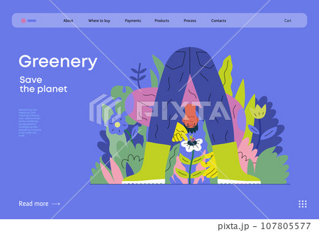 Greenery, ecology -modern flat vector concept illustration of a male gardener carrying the plants. Metaphor of environmental sustainability and protection, closeness to nature Greenery, ecology -modern flat vector concept illustration of a male gardener carrying the plants. Metaphor of environmental sustainability and protection, closeness to nature 107805577