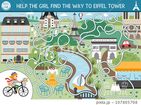 France maze for kids with Paris scene, woman...のイラスト素材 [107805708] - PIXTA