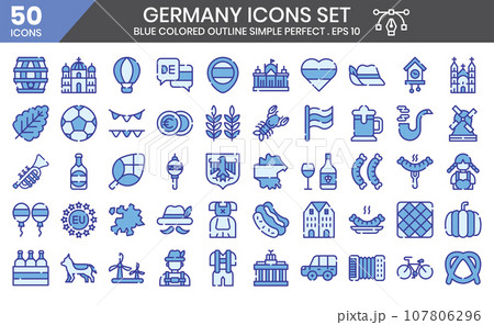 Germany blue colored outline icons set. The...のイラスト素材 [107806296] - PIXTA