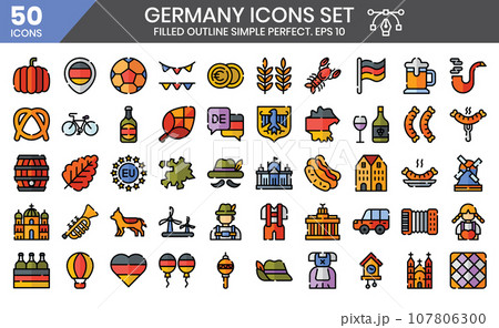 Germany  filled outline icons set. The element collections can be used in social media posts, web design, app design, and more.	 107806300