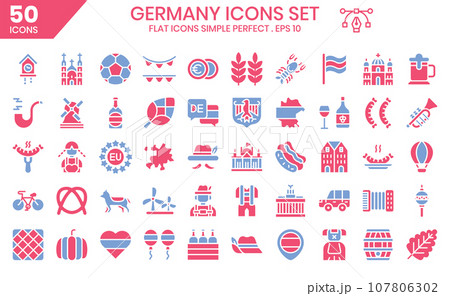 Germany flat colored icons set. The element collections can be used in social media posts, web design, app design, and more.	 107806302