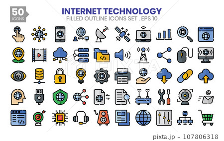 Internet Technology filled outline icons set.The collection includes business and development, programming, web design, app design, and more. 107806318