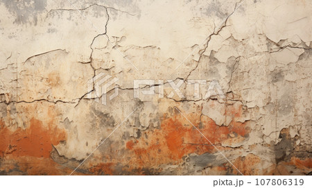 Damaged ancient wall painting, vintage texture background, old fresco 107806319