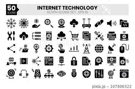 Internet Technology glyph icons set.The collection includes business and development, programming, web design, app design, and more. 107806322