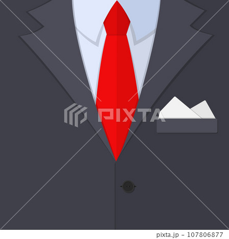 Flat style vector colorful illustration of business men's suit with a red tie, shirt, pocket square. 107806877