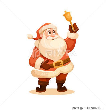 Funny Santa Character with White Beard and Red Hat Hold Bell Vector Illustration 107807126