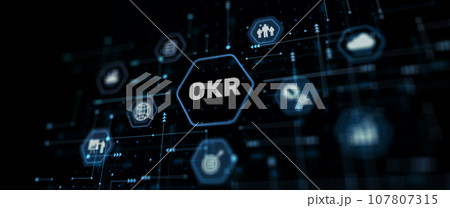 OKR Objective key result business technology finance concept. Abstract background OKR Objective key result business technology finance concept. Abstract background 107807315