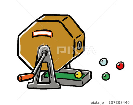 ガラポン抽選器の手描き風イラスト 107808446