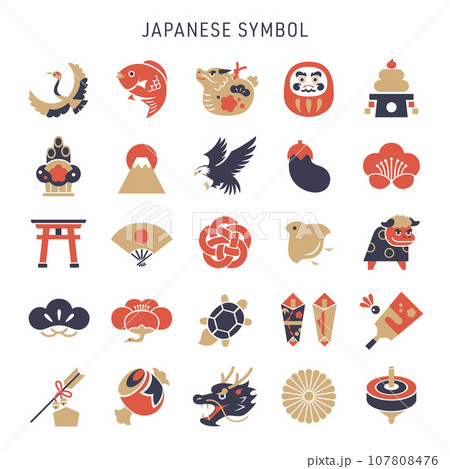 シンプルな日本の正月アイコンセット/辰年 シンプルな日本の正月アイコンセット/辰年 107808476