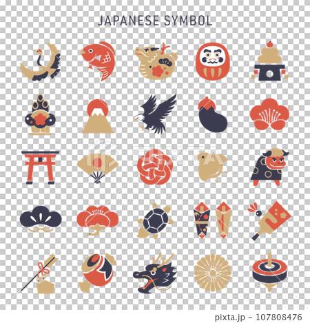 シンプルな日本の正月アイコンセット/辰年 シンプルな日本の正月アイコンセット/辰年 107808476
