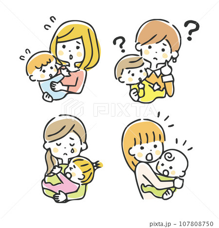 色々なお母さんと赤ちゃんのイラスト ネガティブ 色々なお母さんと赤ちゃんのイラスト ネガティブ 107808750