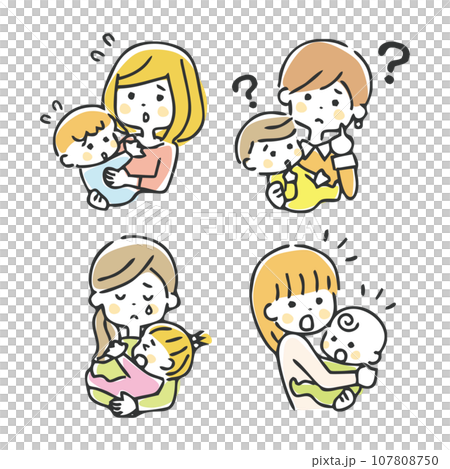 Illustrations of various mothers and babies negative 107808750