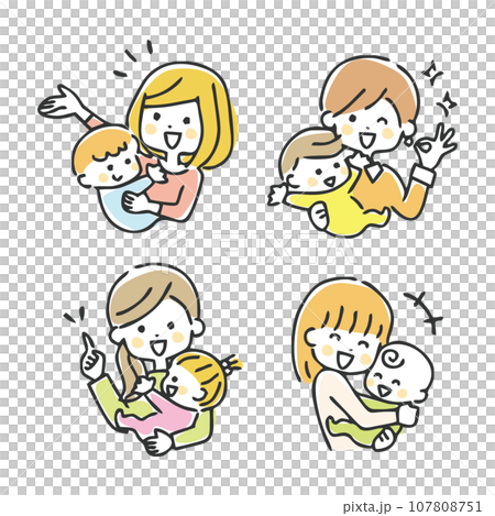 色々なお母さんと赤ちゃんのイラスト　ポジティブ 107808751