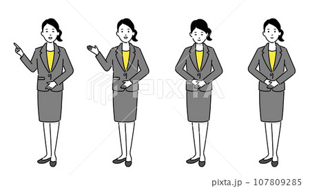 スーツを着た笑顔のビジネスウーマンのイラストセット、ベクター スーツを着た笑顔のビジネスウーマンのイラストセット、ベクター 107809285