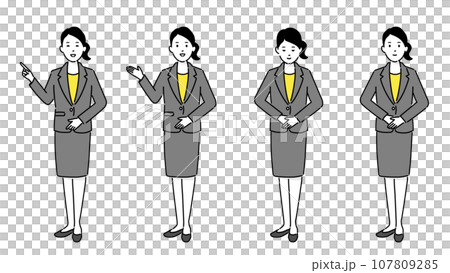 スーツを着た笑顔のビジネスウーマンのイラストセット、ベクター スーツを着た笑顔のビジネスウーマンのイラストセット、ベクター 107809285