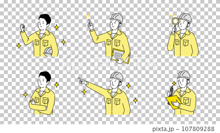 男性插圖集，各種姿勢的年輕工作服，矢量 107809288