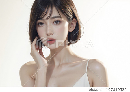 ショートボブの女性のポートレート（AI生成画像） 107810523