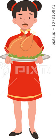 Festive Child in Traditional Chinese Costume Celebrating Lunar New Year. 107810971
