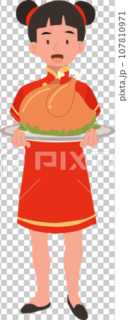 Festive Child in Traditional Chinese Costume Celebrating Lunar New Year. 107810971